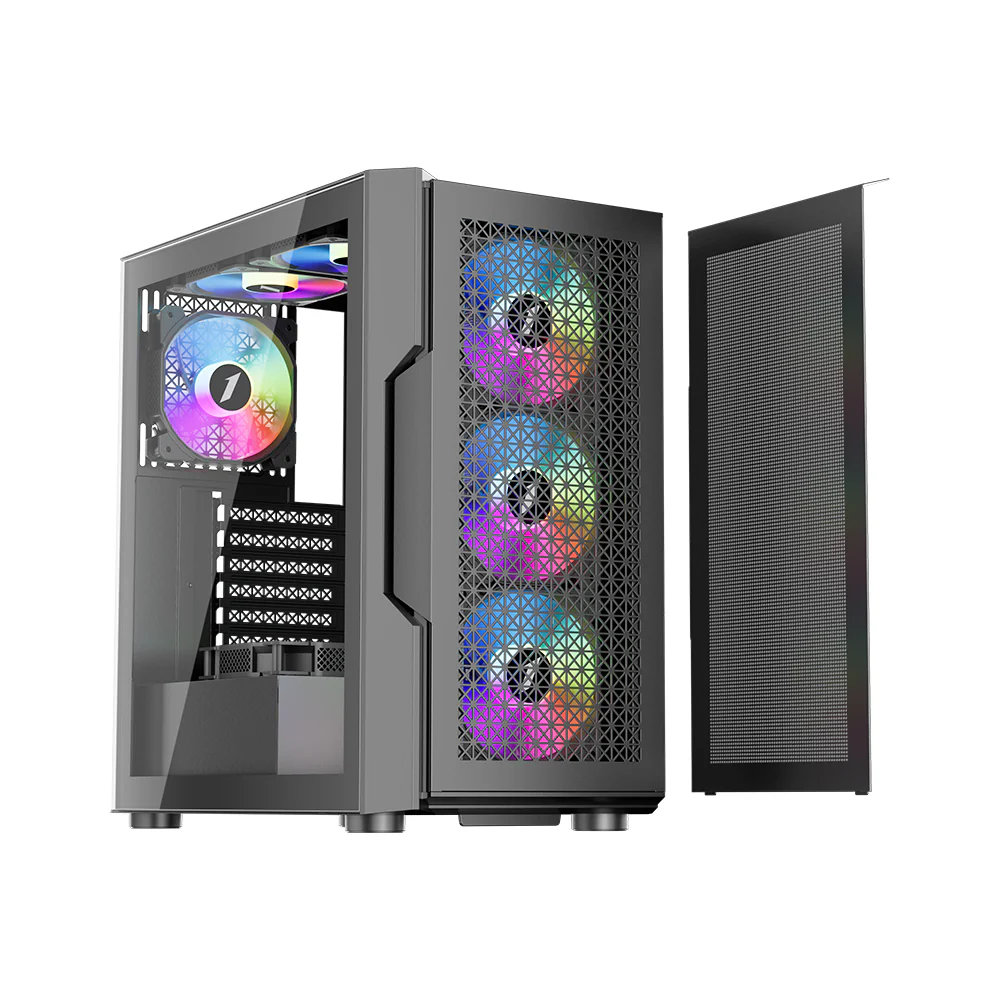 1st player Casing T7 ARGB Mid-Tower ATX Black 4 Pre installed Fan - Image 3