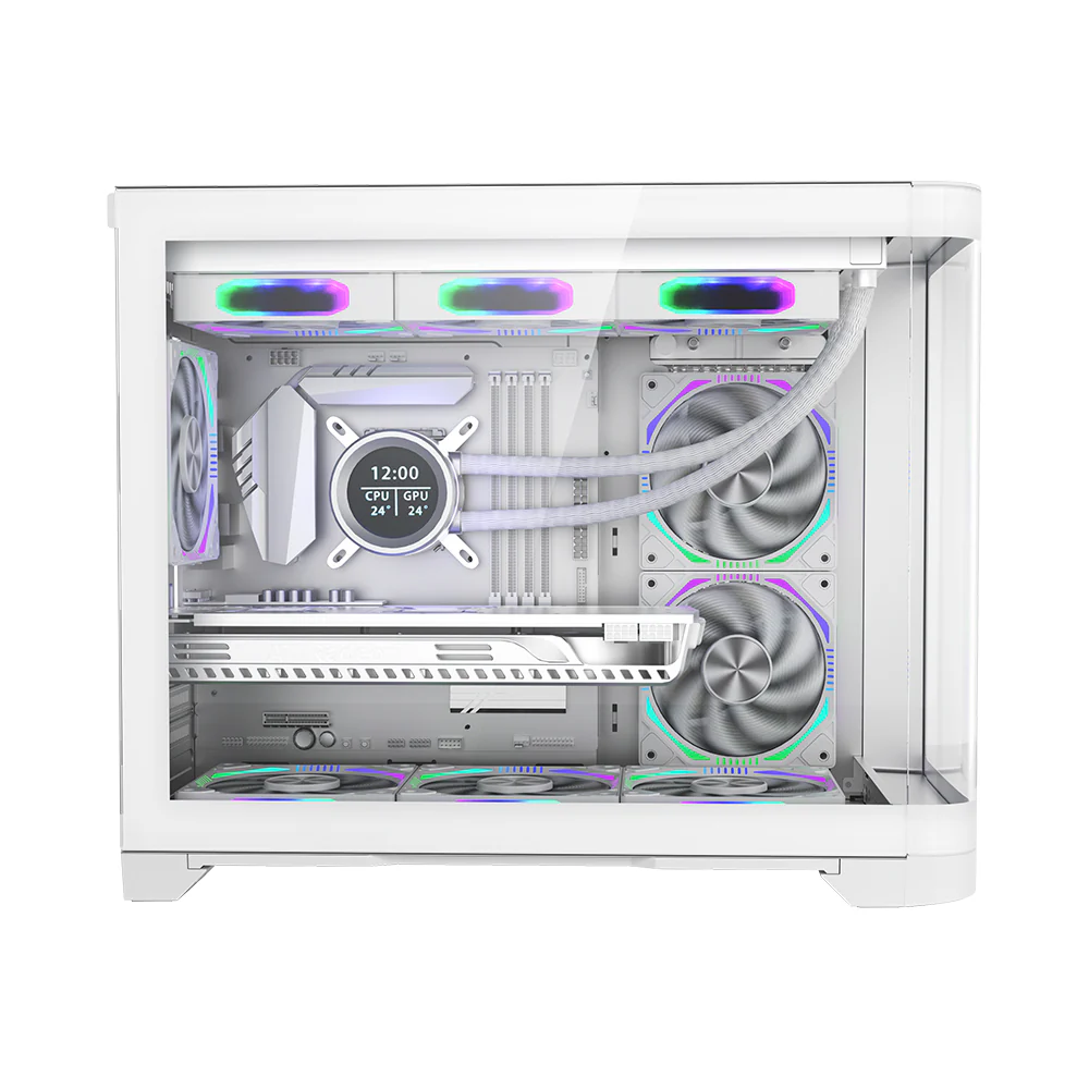 1st player Casing Uview UV6 ARGB Mid-Tower Fish Tank white 3 Pre Installed Fan - Image 4