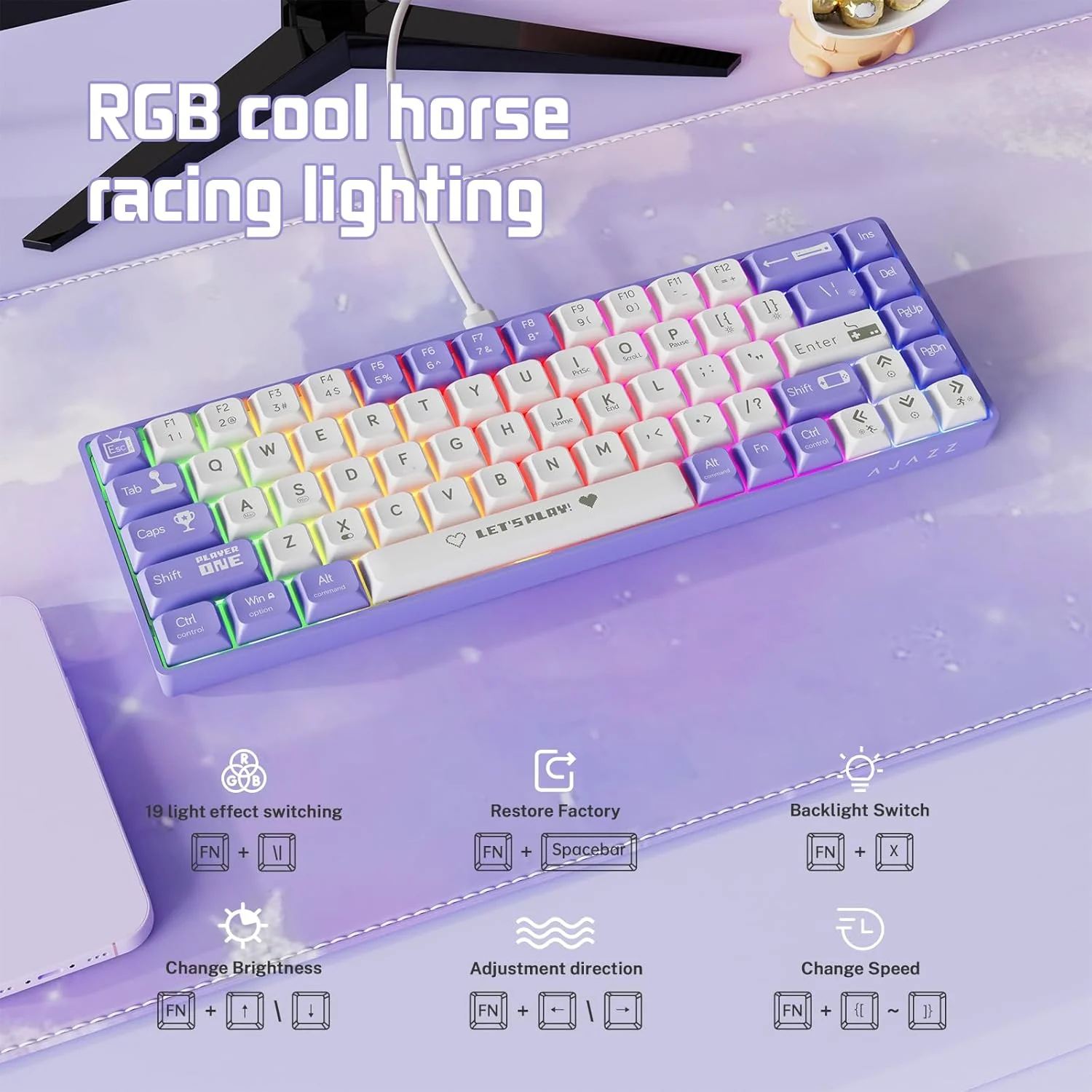 AJAZZ Keyboard AK680 Mechanical Gaming Keyboard Wired Purple/White - Image 2