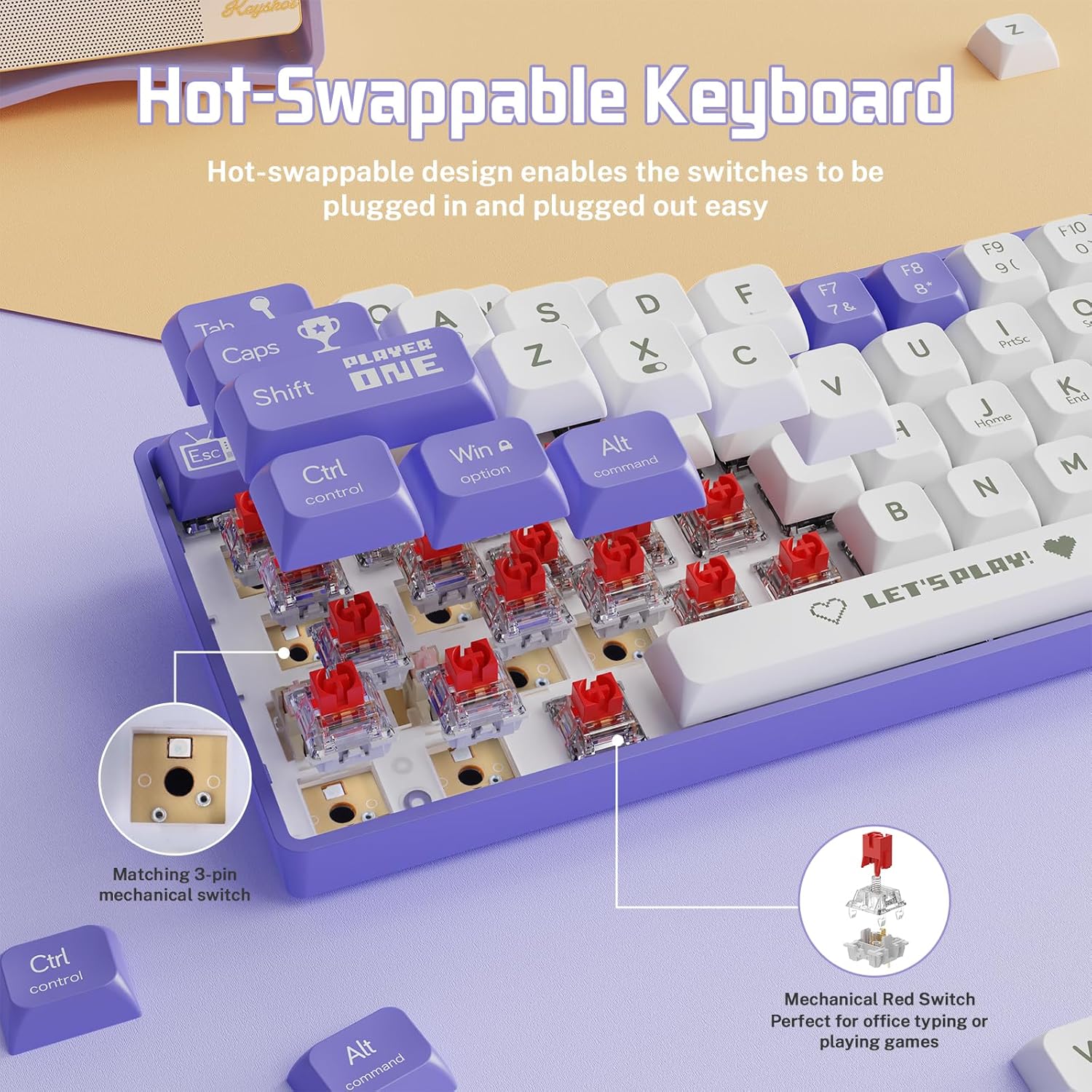 AJAZZ Keyboard AK680 Mechanical Gaming Keyboard Wired Purple/White - Image 3