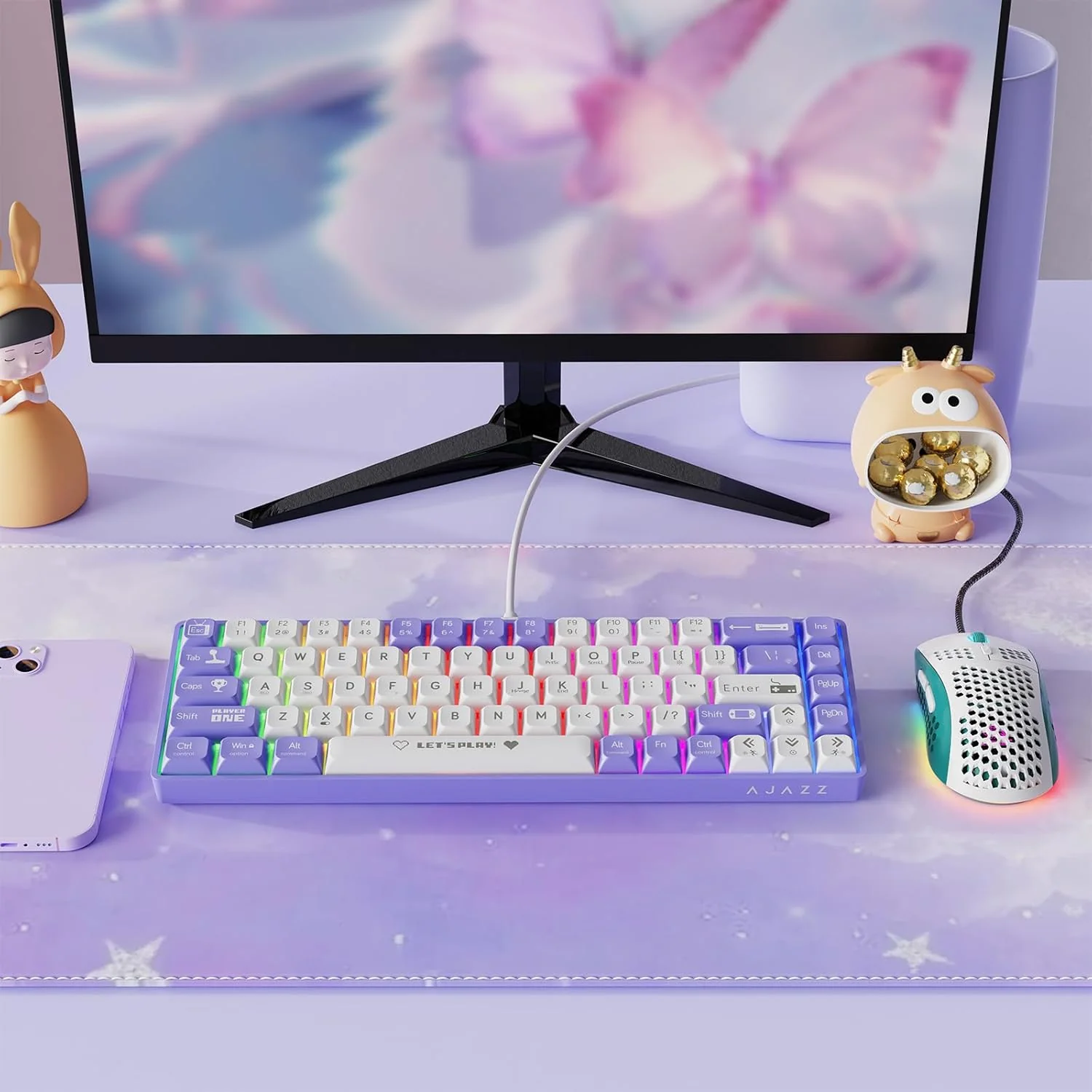 AJAZZ Keyboard AK680 Mechanical Gaming Keyboard Wired Purple/White - Image 6