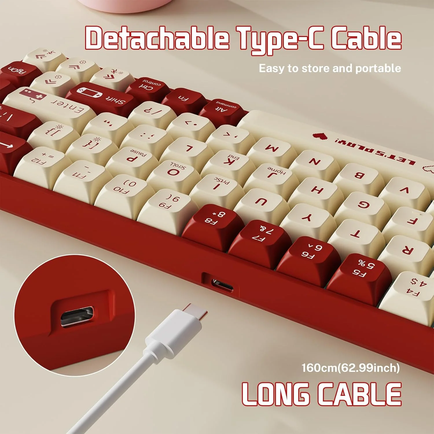 AJAZZ Keyboard AK680 Mechanical Gaming Keyboard Wired Red and White - Image 3