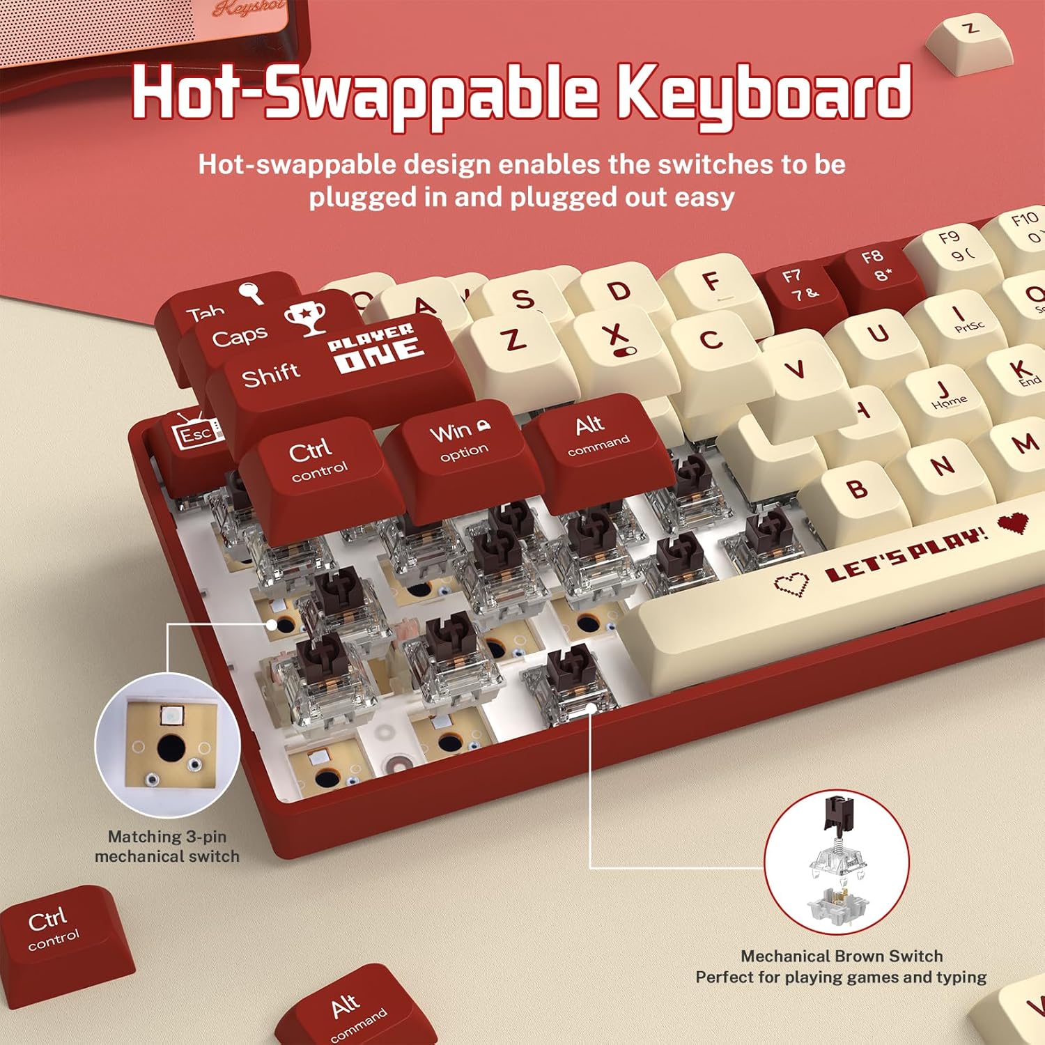 AJAZZ Keyboard AK680 Mechanical Gaming Keyboard Wired Red and White - Image 4