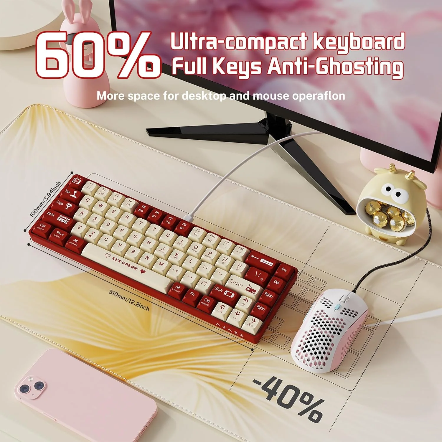 AJAZZ Keyboard AK680 Mechanical Gaming Keyboard Wired Red and White - Image 5