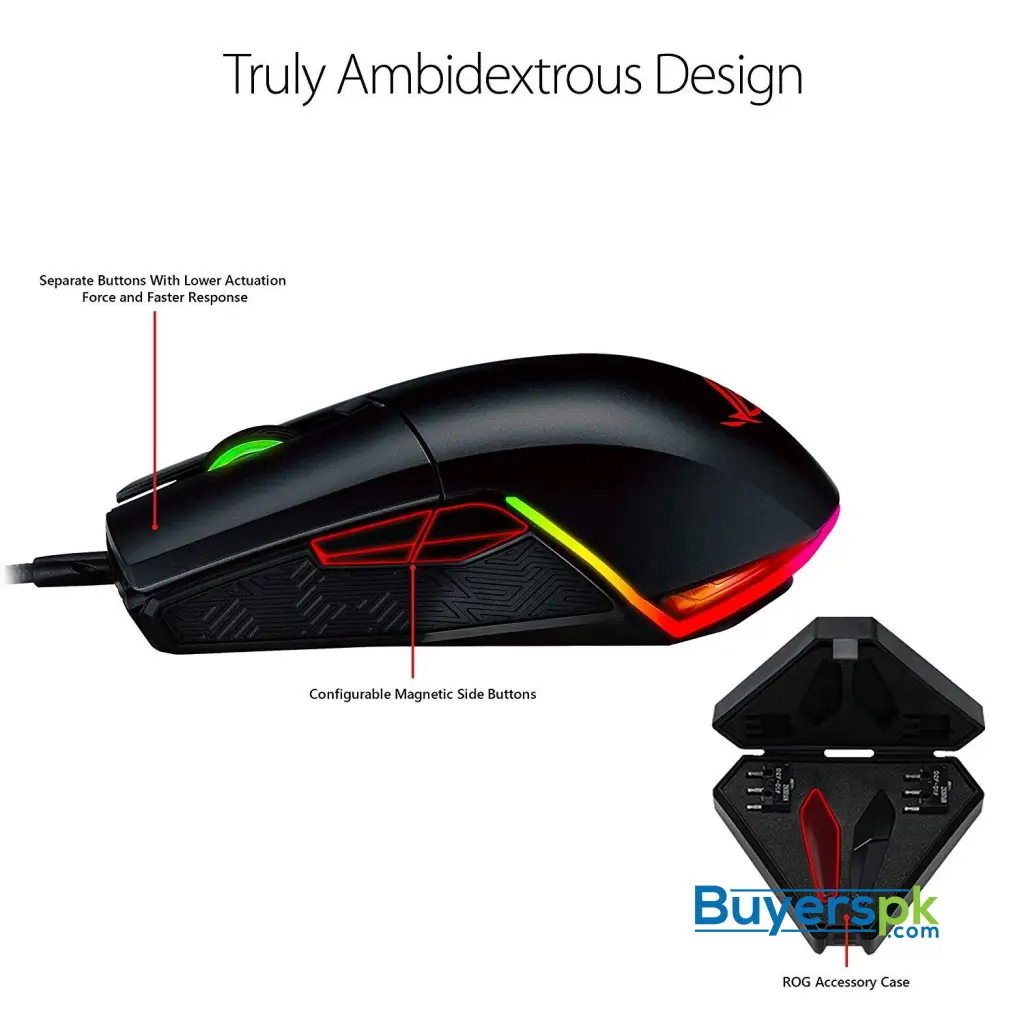 Asus Rog Pugio Gaming Mouse Aura Rgb Usb Wired Optical Ergonomic Ambidextrous Gaming Mouse - Image 2