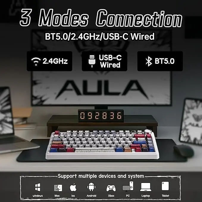 Aula Keyboard F75 Comic Tri mode Mechanical keyboard RGB Backlit Hot Swappable - Image 3