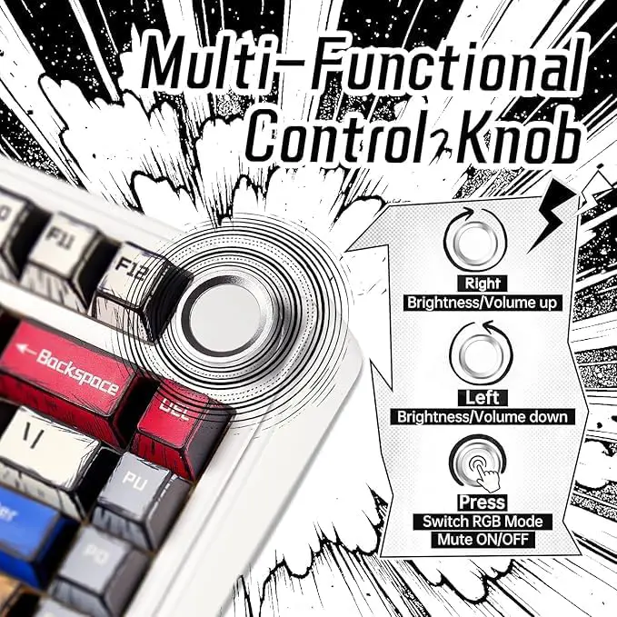 Aula Keyboard F75 Comic Tri mode Mechanical keyboard RGB Backlit Hot Swappable - Image 5
