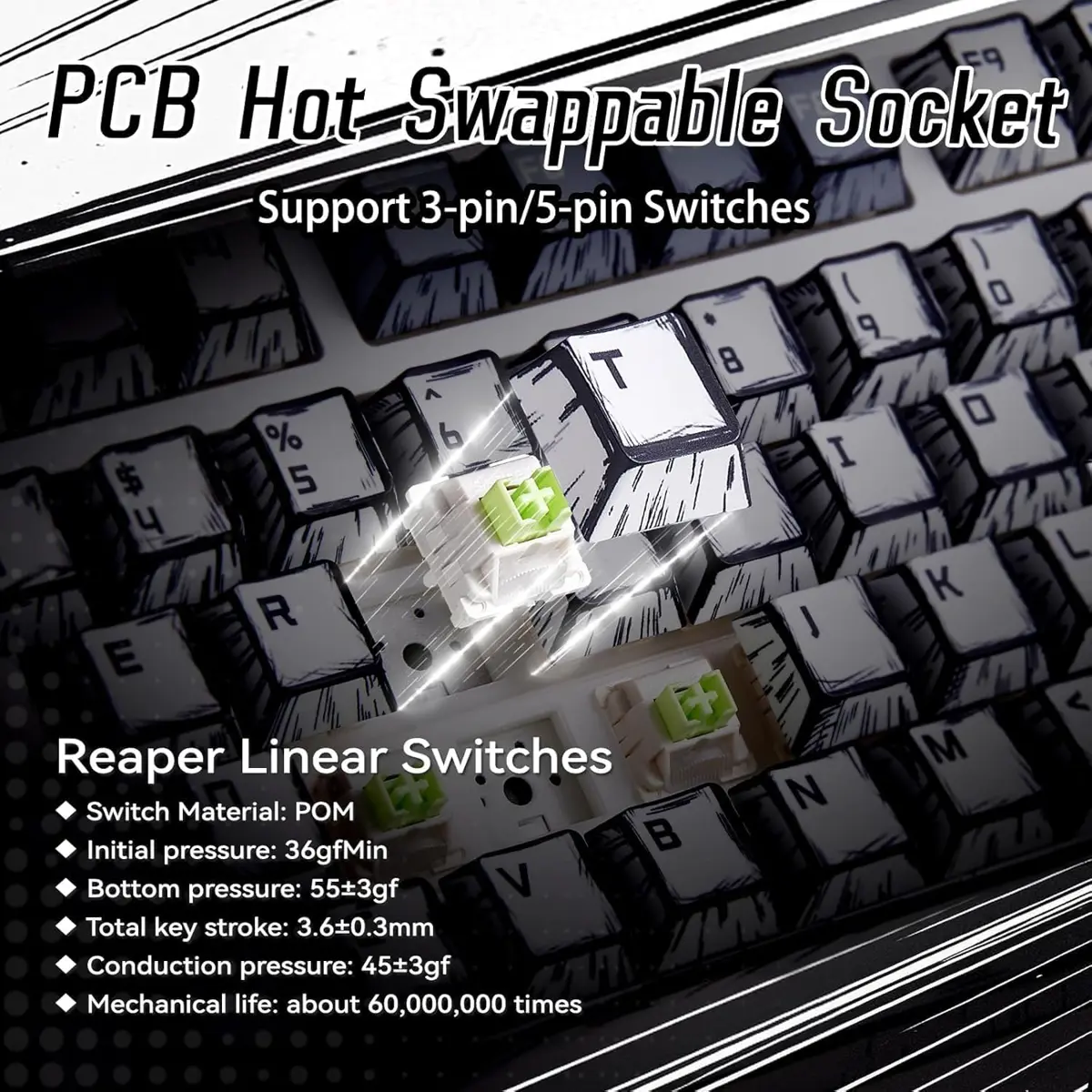 Aula Keyboard F75 Comic Tri mode Mechanical keyboard RGB Backlit Hot Swappable - Image 6