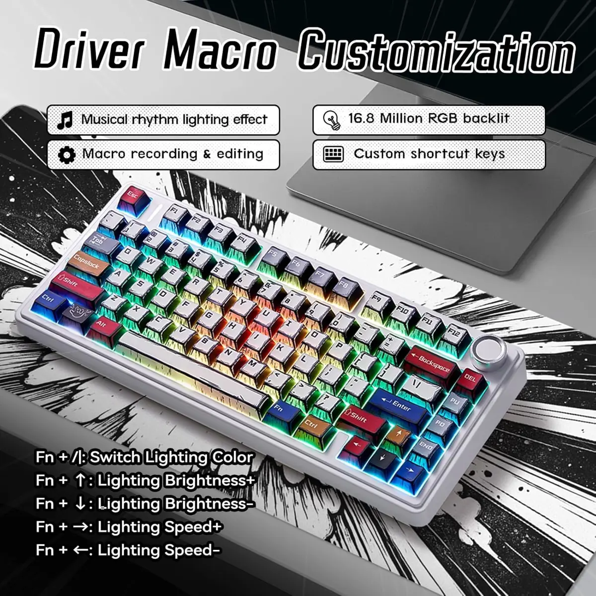 Aula Keyboard F75 Comic Tri mode Mechanical keyboard RGB Backlit Hot Swappable - Image 7