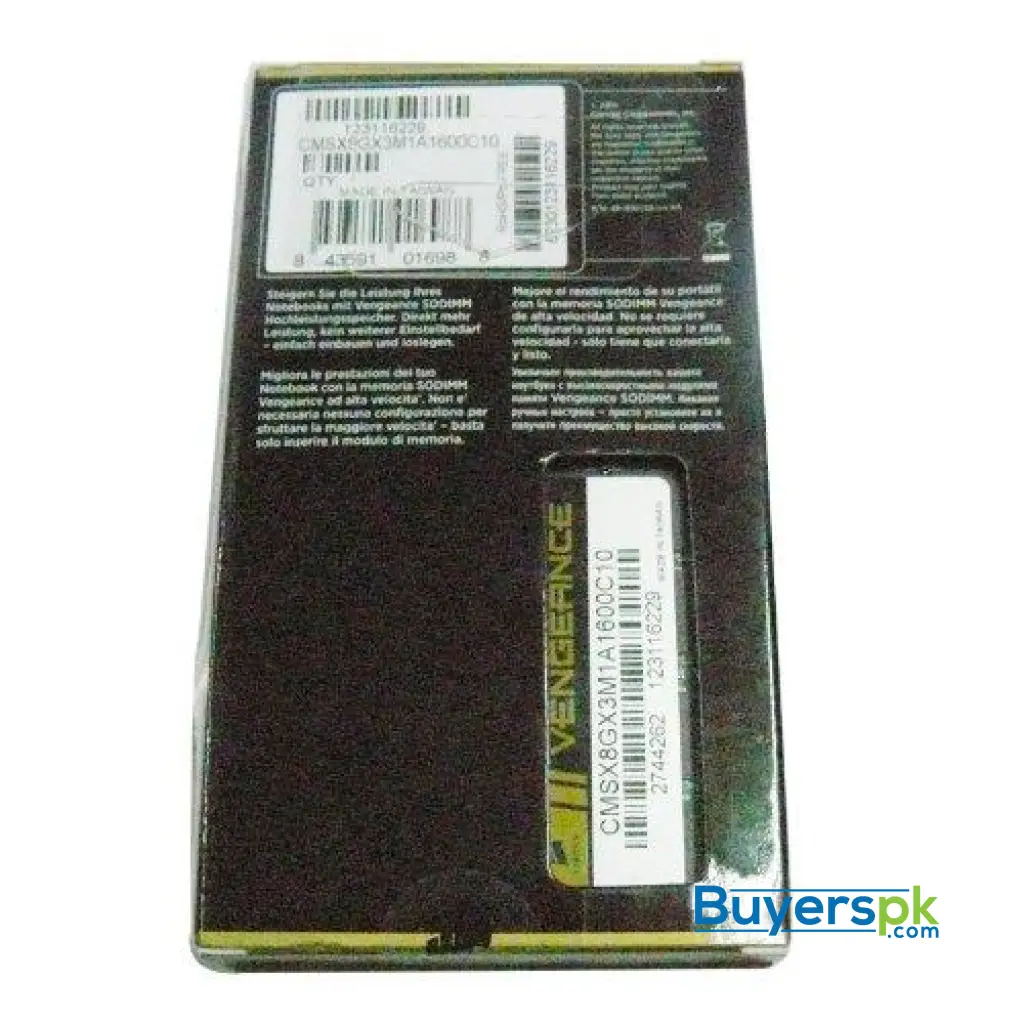Corsair Cmsx8gx3m1a1600c10 Vengeance 8gb (1x8gb) Ddr3 1600 Mhz (pc3 12800) Laptop Memory- 1.5v - Image 2