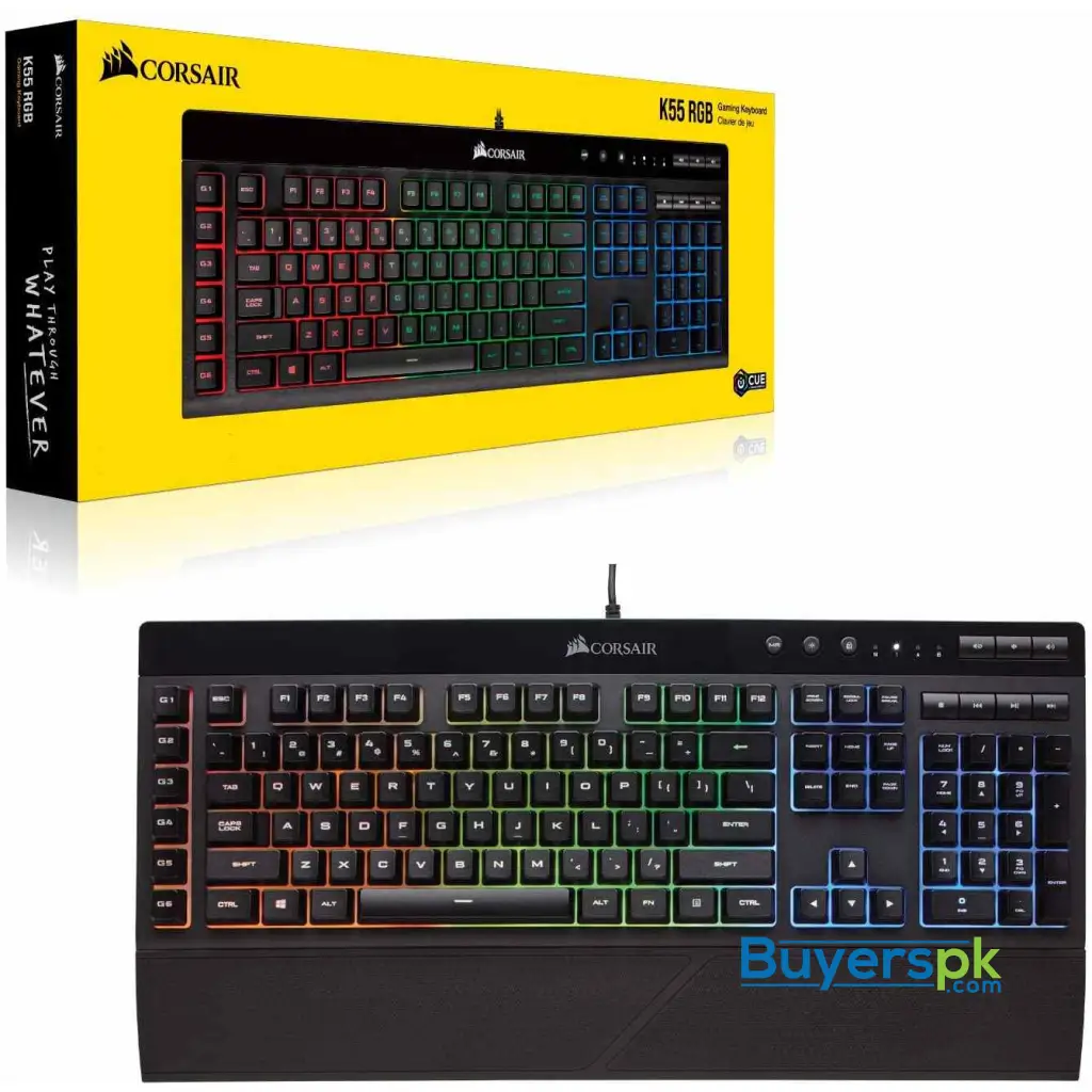 Corsair K55 Rgb Gaming Keyboard - Quiet & Satisfying Led Backlit Keys - Media Controls - Wrist Rest