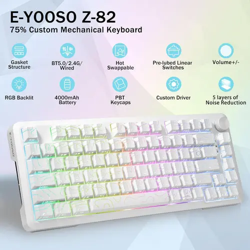 E-Yoosa Keyboard Z-82 Tri-mode Silverwood Switch White - Image 2