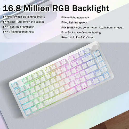 E-Yoosa Keyboard Z-82 Tri-mode Silverwood Switch White - Image 3