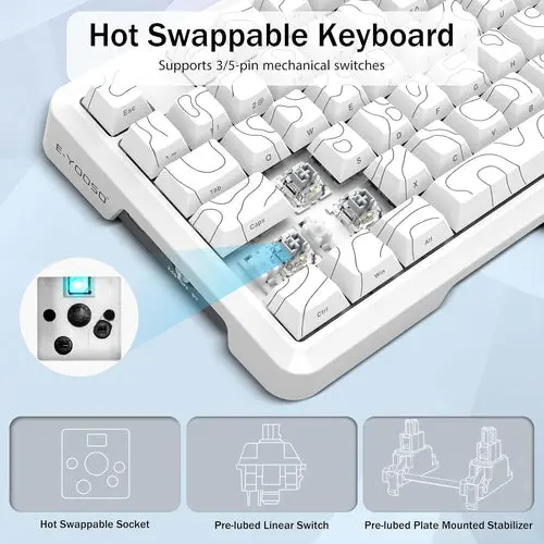 E-Yoosa Keyboard Z-82 Tri-mode Silverwood Switch White - Image 6