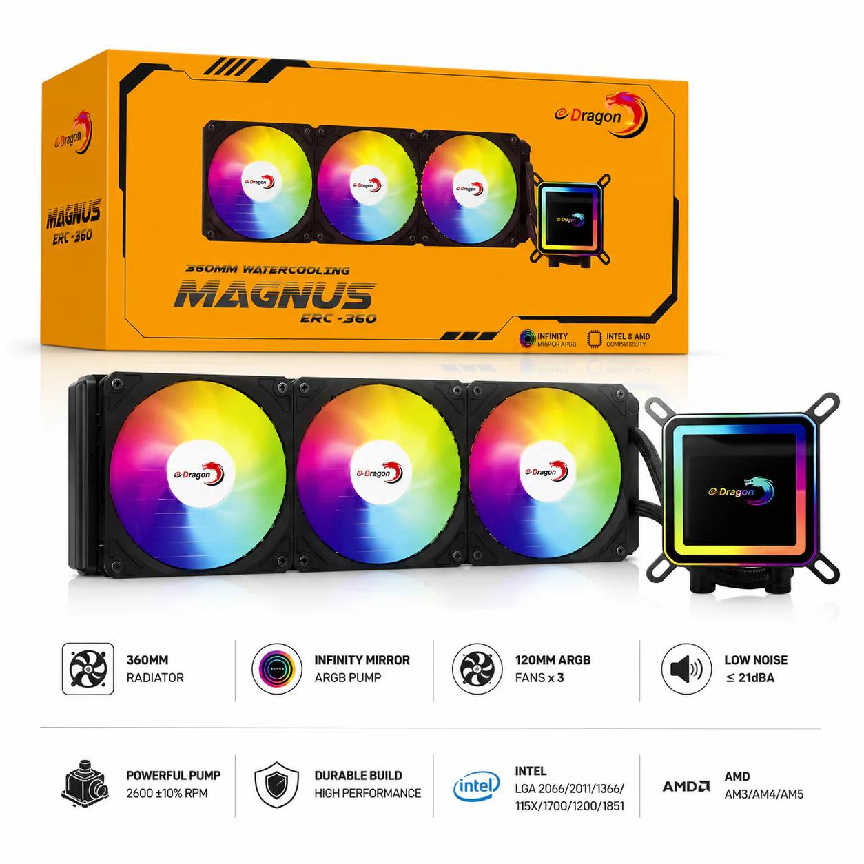 Edragon Liquid Cooler Magnus 360mm Black RGB