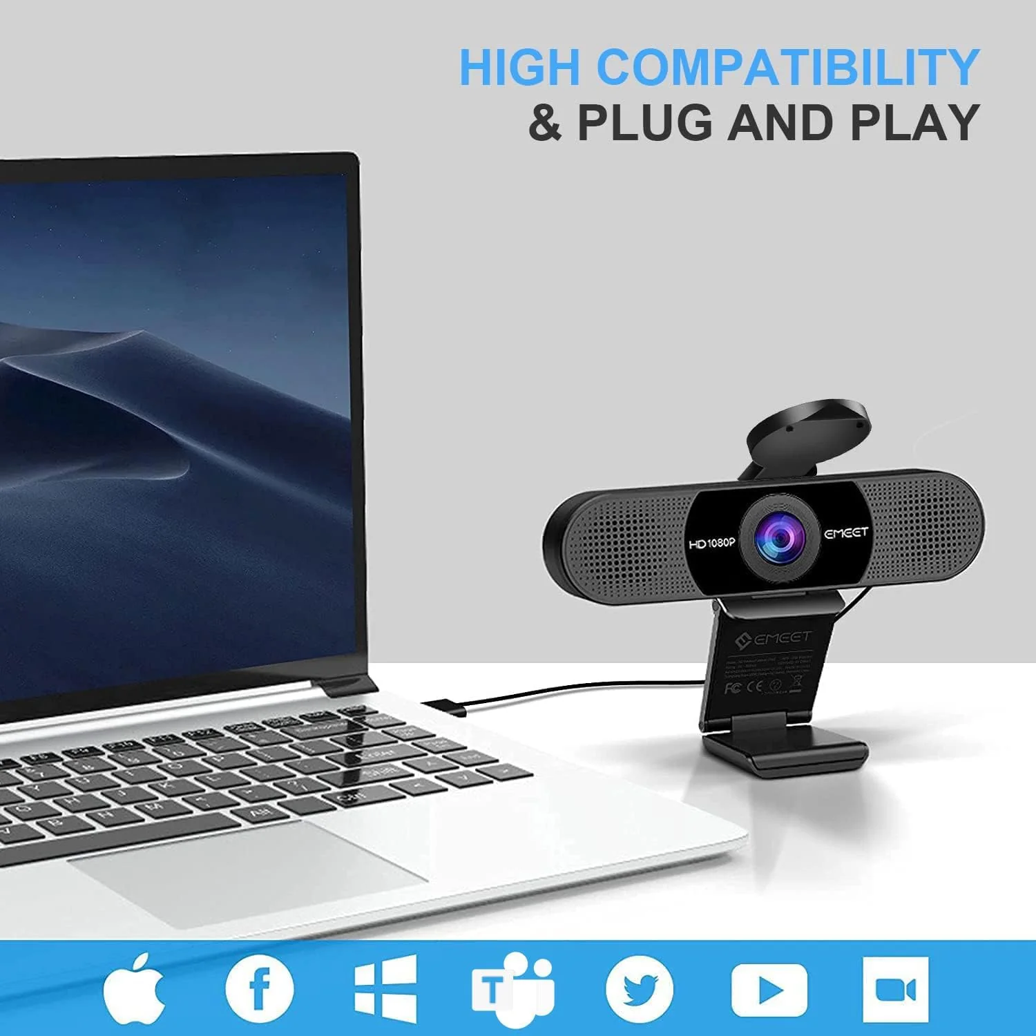 Emeet Webcam C960 Webcam with 2 Microphone, 1080P - Image 4