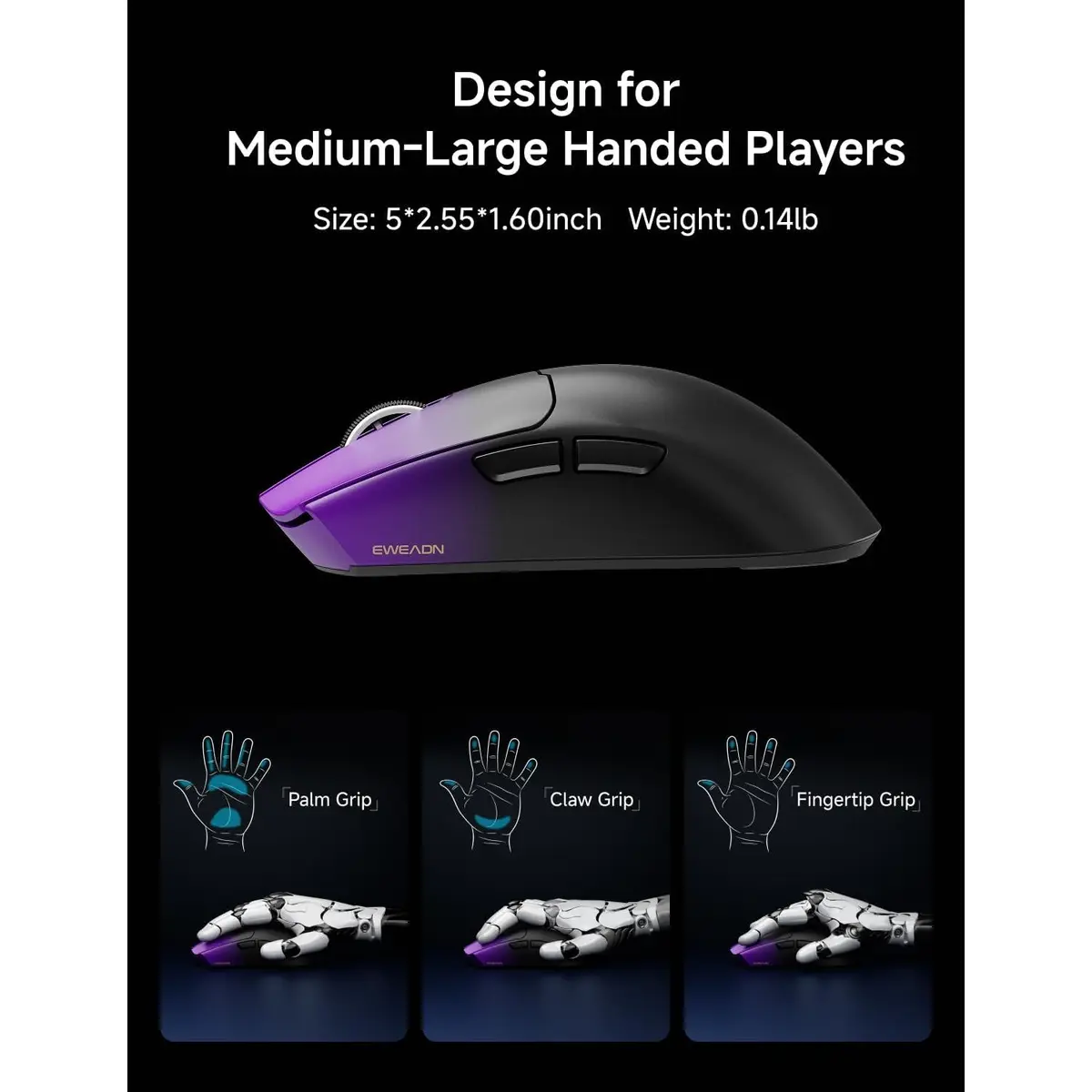 Eweadn Mouse S9 Pro Tri mode 8K Polling Rate 26000 DPI rechargeable Purple - Image 3