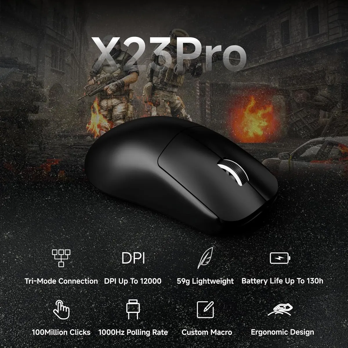 Eweadn Mouse X23 Pro Tri mode 12000 DPI rechargeable Black - Image 2