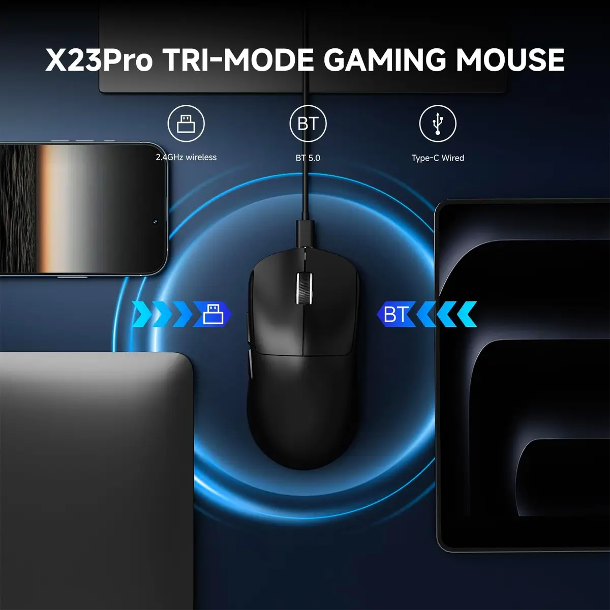Eweadn Mouse X23 Pro Tri mode 12000 DPI rechargeable Black - Image 3