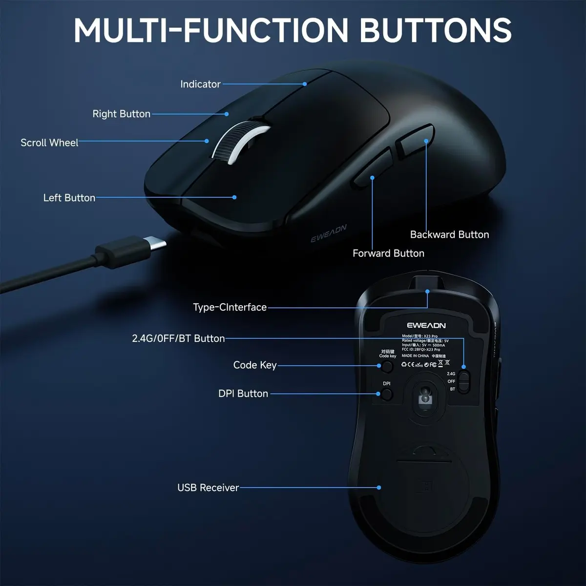 Eweadn Mouse X23 Pro Tri mode 12000 DPI rechargeable Black - Image 7