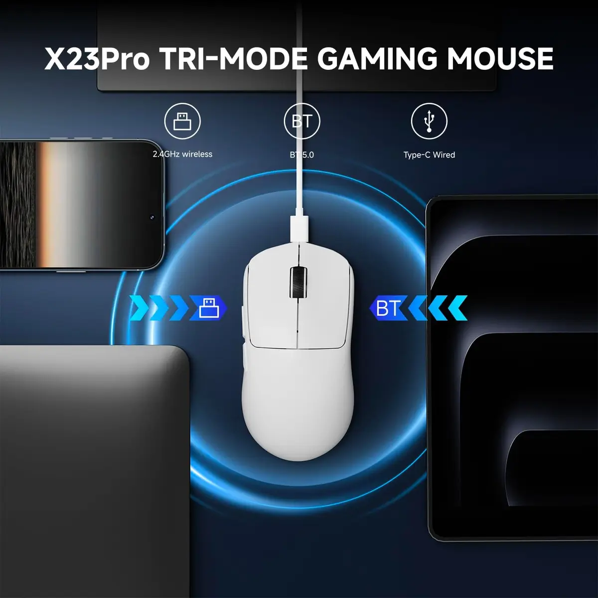 Eweadn Mouse X23 Pro Tri mode 12000 DPI rechargeable White - Image 2