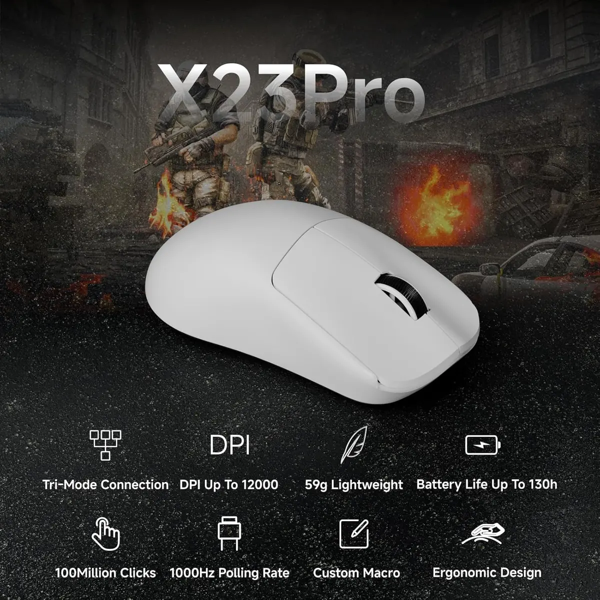 Eweadn Mouse X23 Pro Tri mode 12000 DPI rechargeable White - Image 6