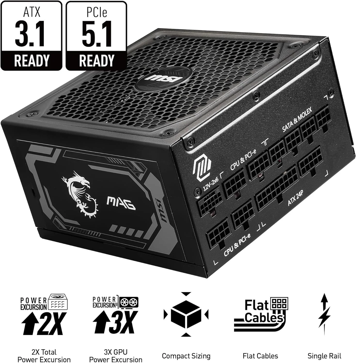 MSI Power Supply MAG A1000GL PCIE 5 Gaming 80 Plus Gold - Image 2