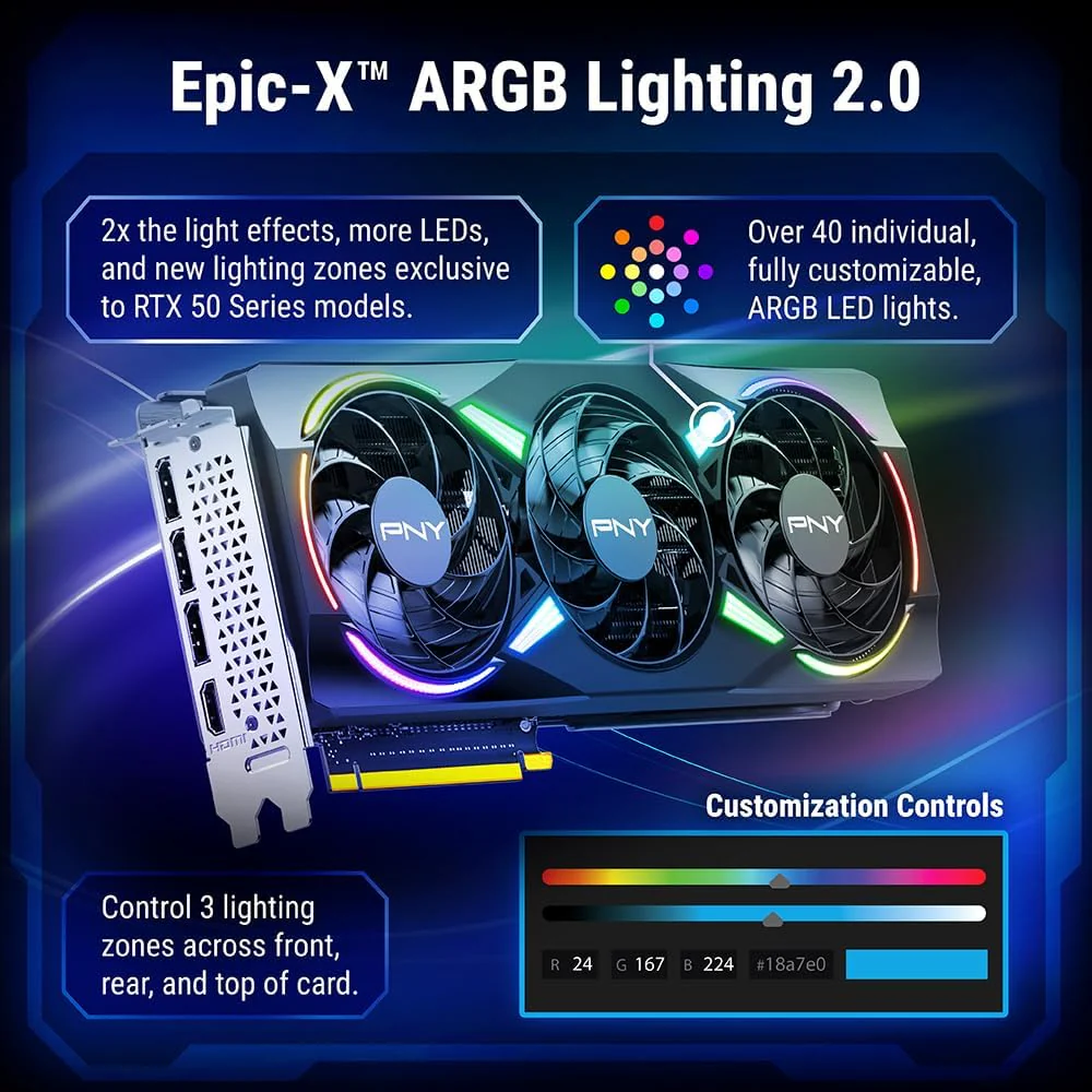PNY Graphic Card RTX 5070 12GB EPIC-X ARGB Triple Fan - Image 8