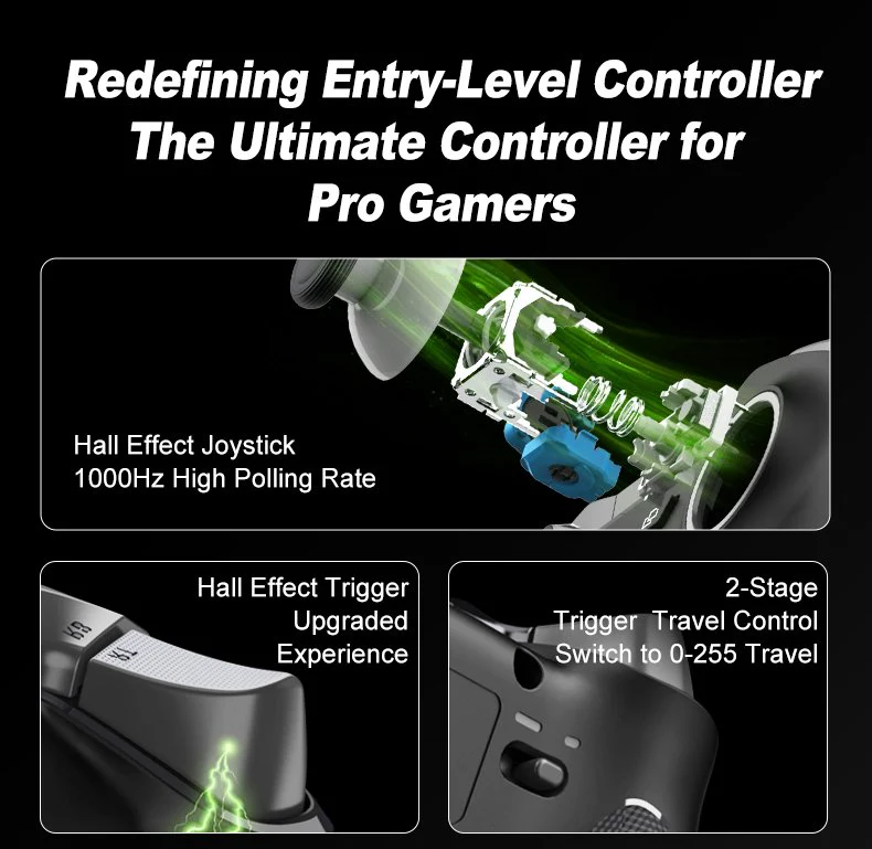 PXN Controller P5 Tri-mode Hall Effect Joystick Dual Vibration Black - Image 2