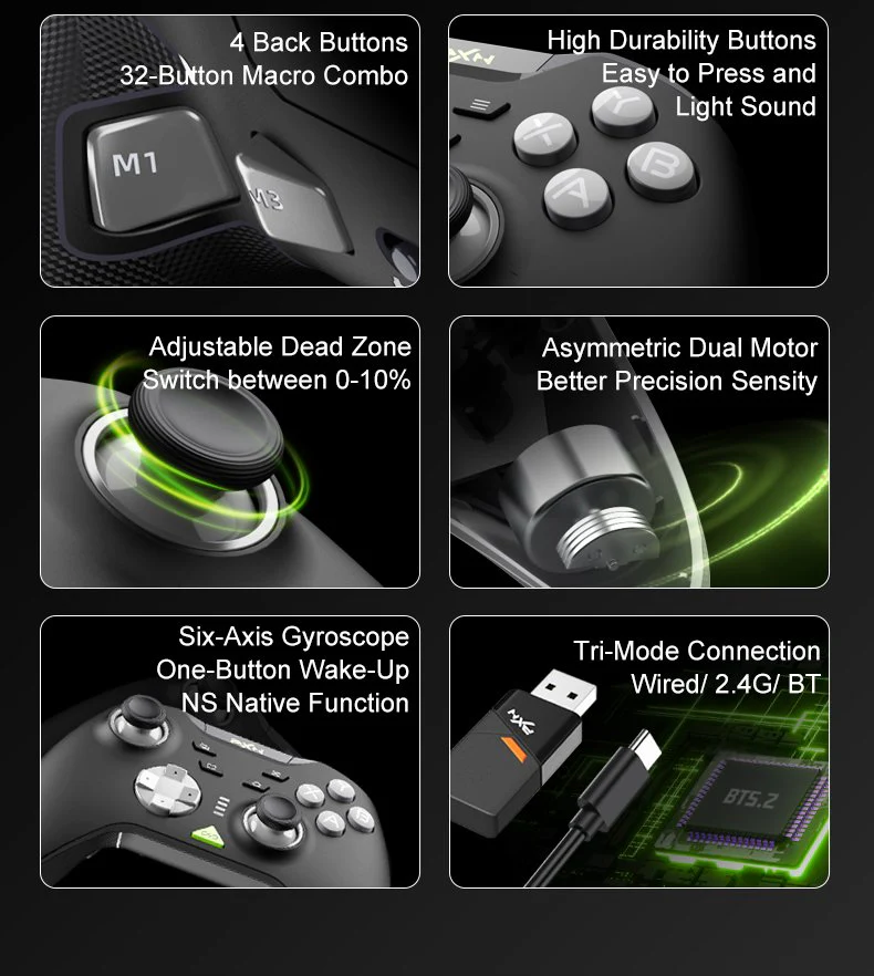 PXN Controller P5 Tri-mode Hall Effect Joystick Dual Vibration Black - Image 3