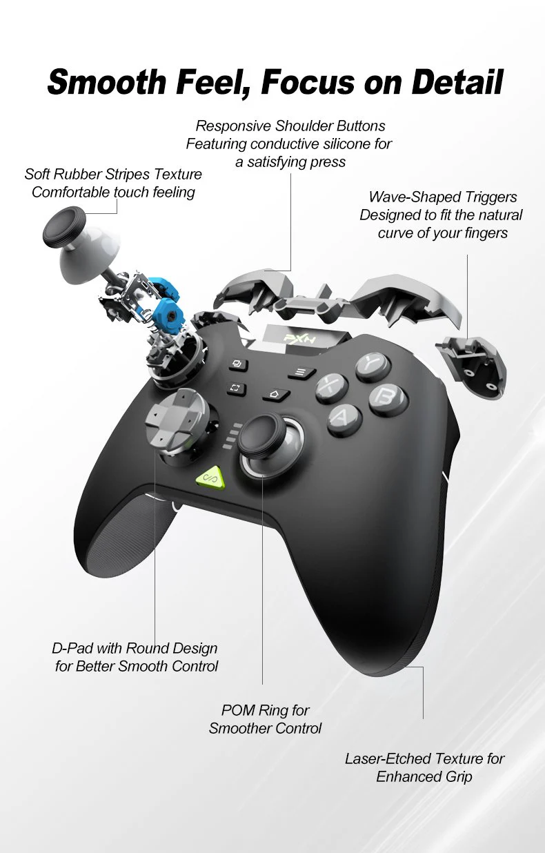 PXN Controller P5 Tri-mode Hall Effect Joystick Dual Vibration Black - Image 4