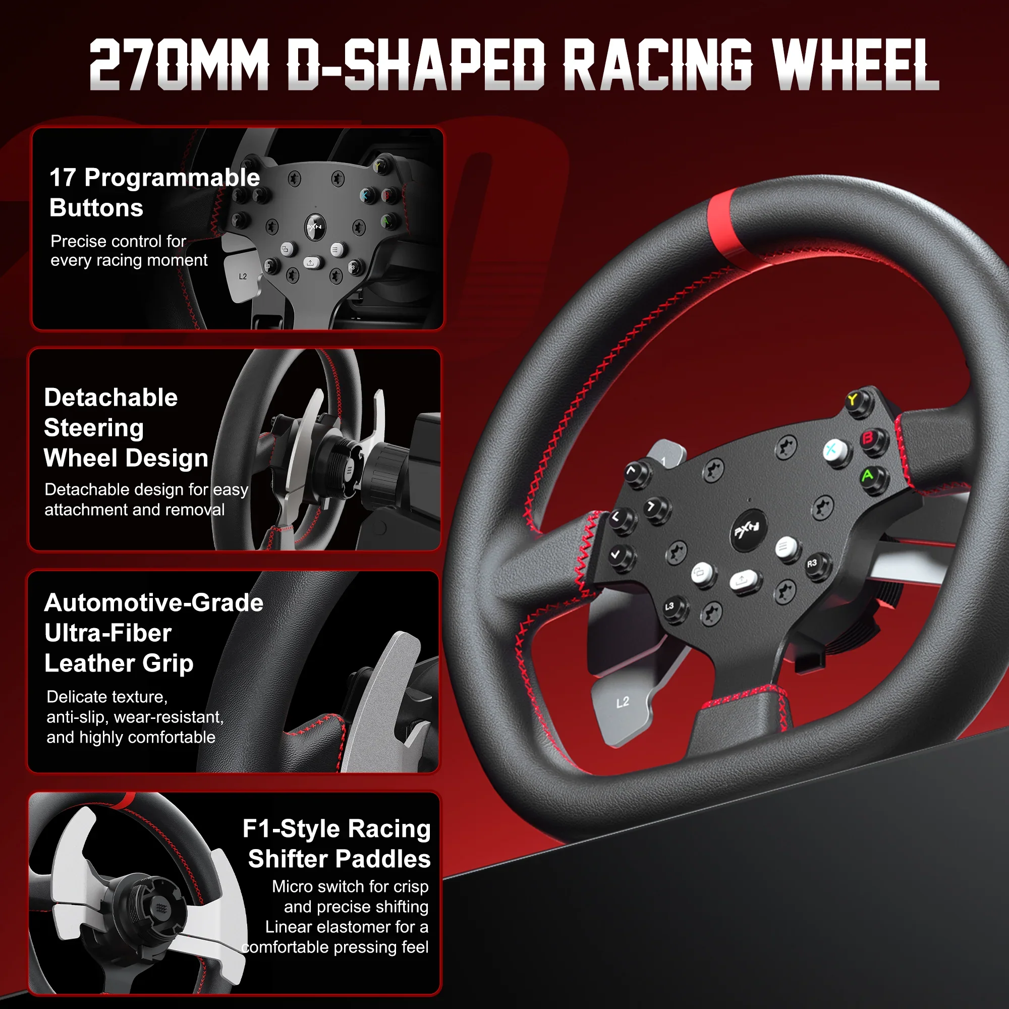 PXN Steering Wheel V10 Ultra Racing Wheel With 2 Pedals - Image 2