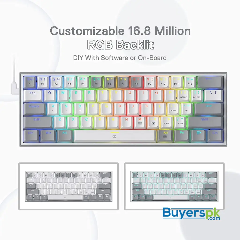 Redragon K616 Fizz 60% Wired Rgb Gaming Keyboard, 61 Keys Compact Mechanical Keyboard W/white And - Image 3