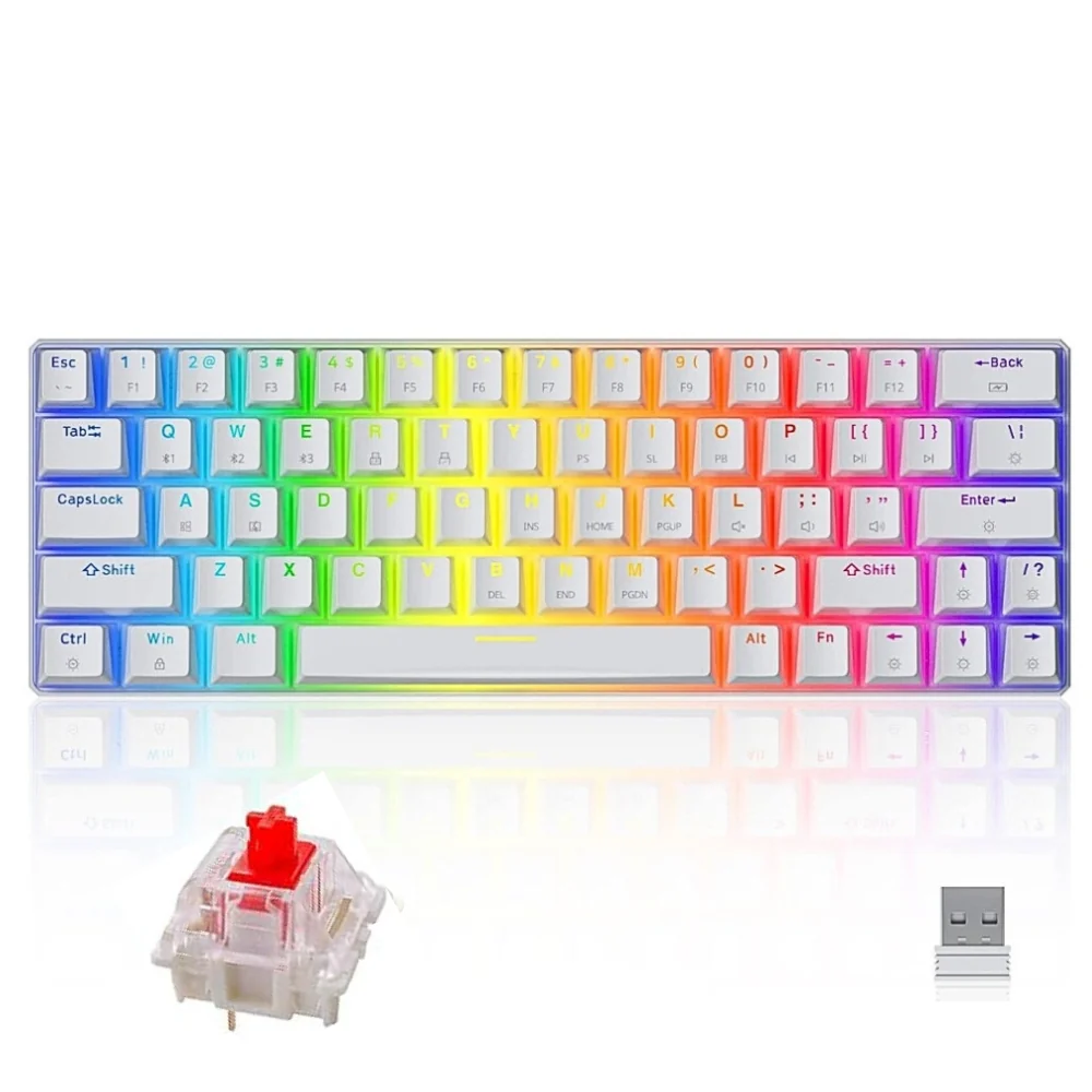 Tezarre Keyboard TK-63 Pro Mechanical Keyboard Tri-mode 60% White - Image 2