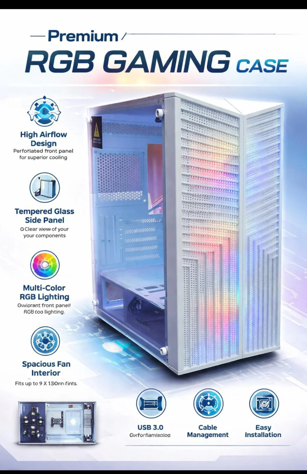 Thunder Casing Saber TGC 1008 White 3 RGB Fans