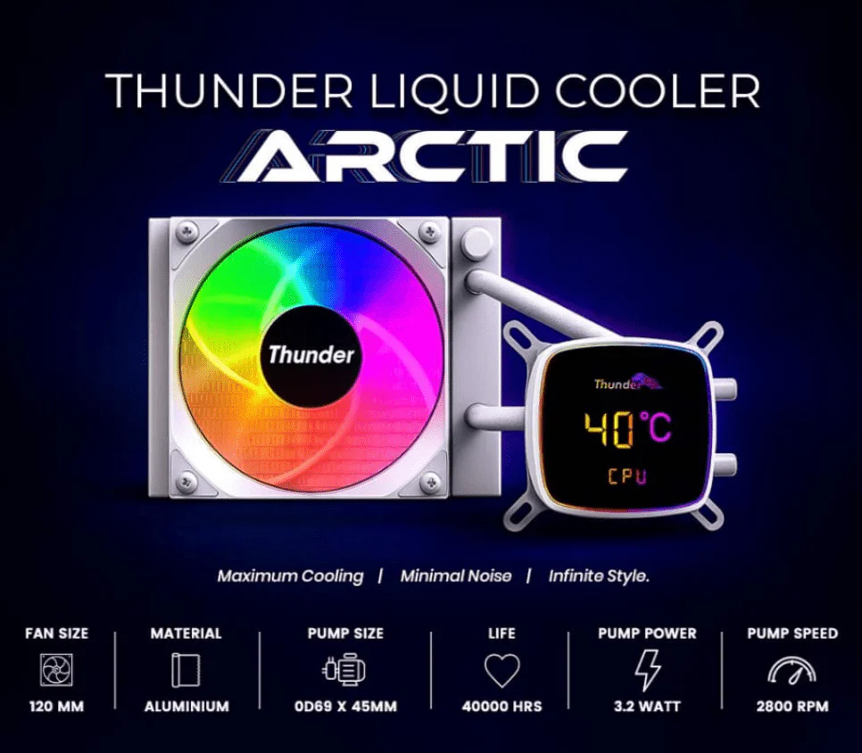 Thunder Liquid Cooler Arctic 120mm ARGB AIO Cooler Black