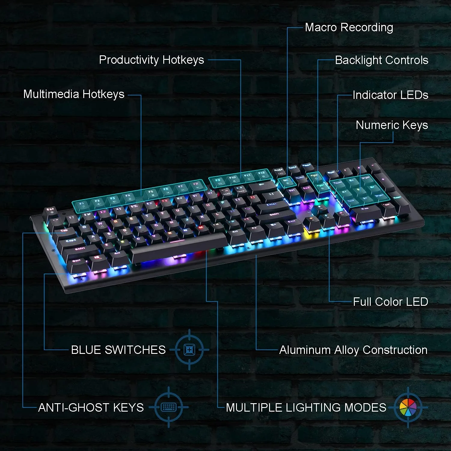 Trendy Wag Keyboard Mechanical Gaming Full Size Wired RGB Blue Swtiches - Image 2