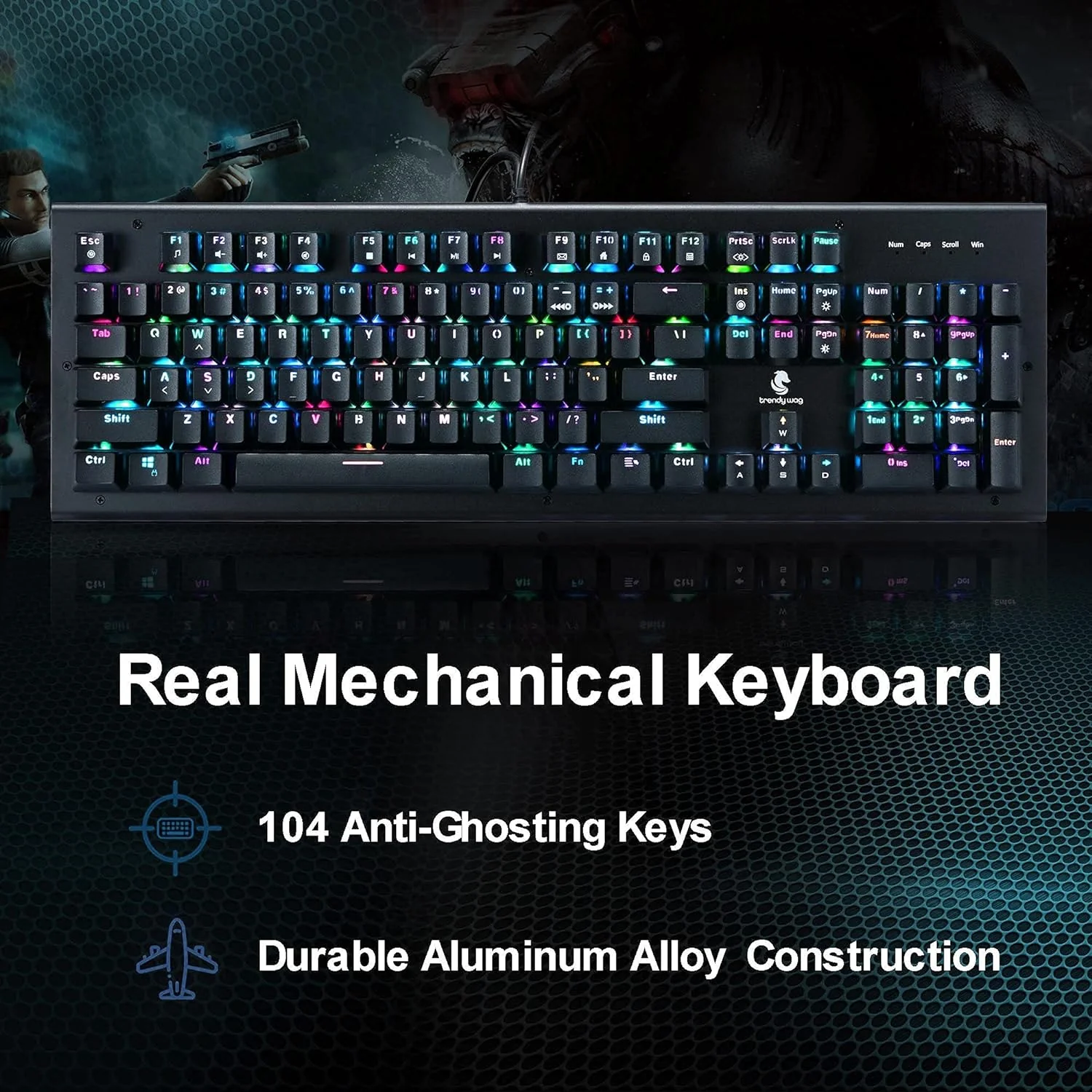 Trendy Wag Keyboard Mechanical Gaming Full Size Wired RGB Blue Swtiches - Image 4