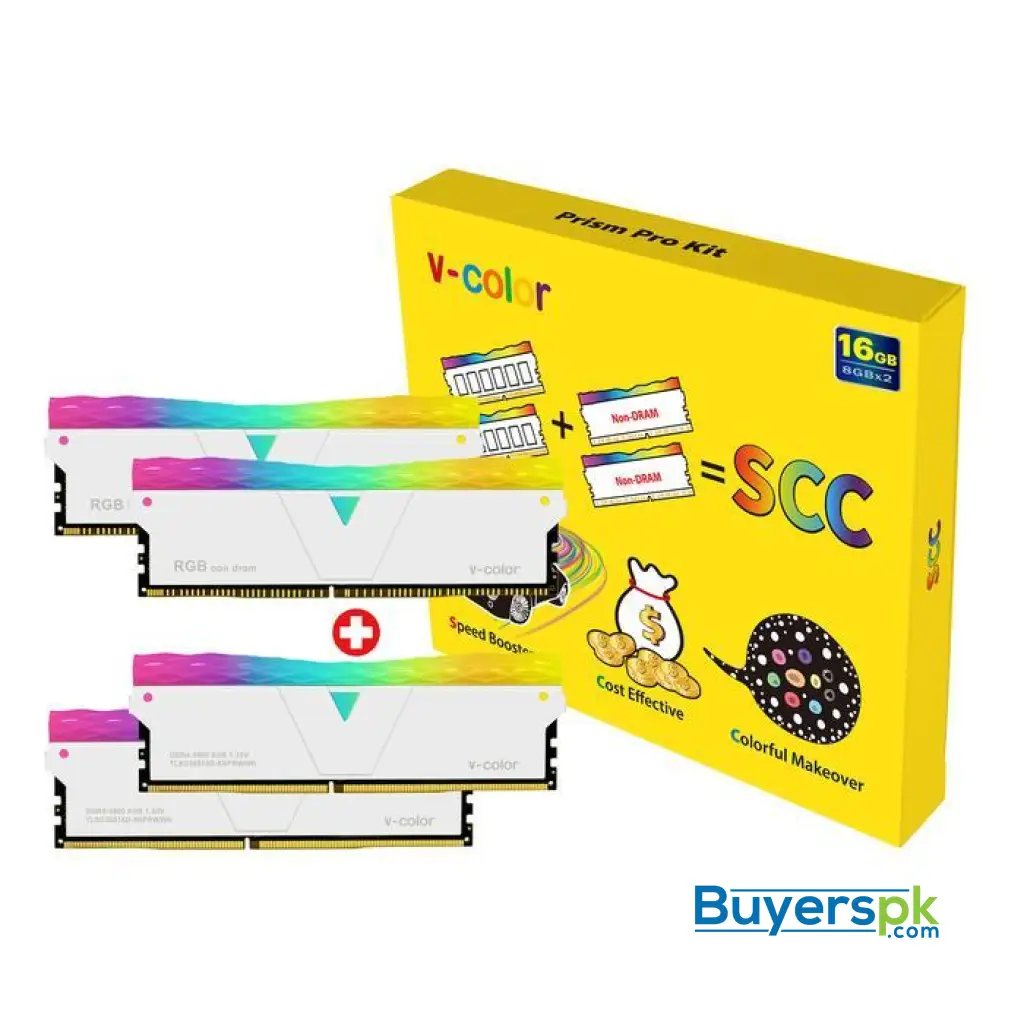 V-color Scc(2+2) Prism Pro Rgb 16gb (8gbx2) Ddr4 Dram 3600mhz Gaming Memory Ram - Glacier White