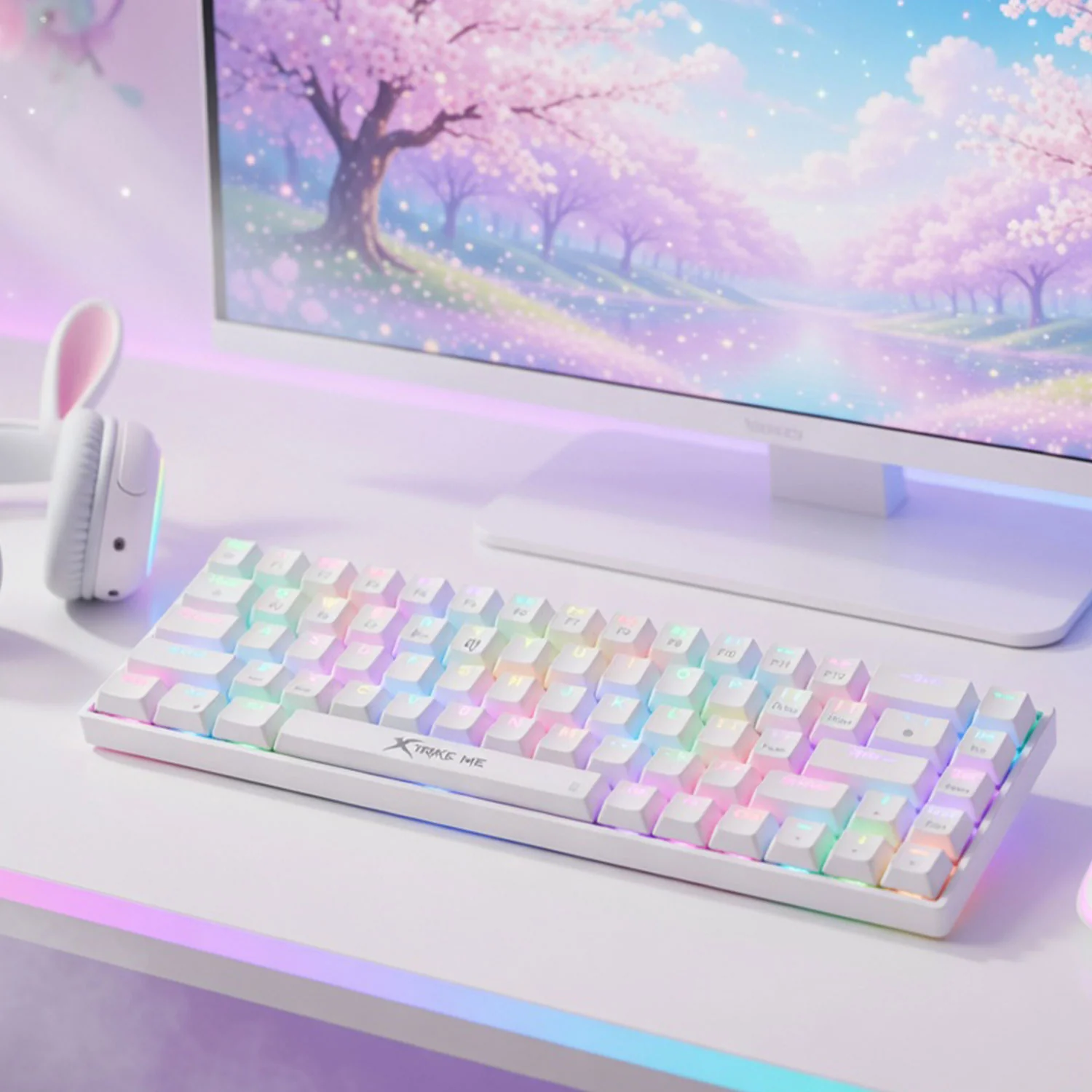 Xtrike Me Keyboard Gk-995w White 68 Keys Tri Mode Gaming Mechanical White