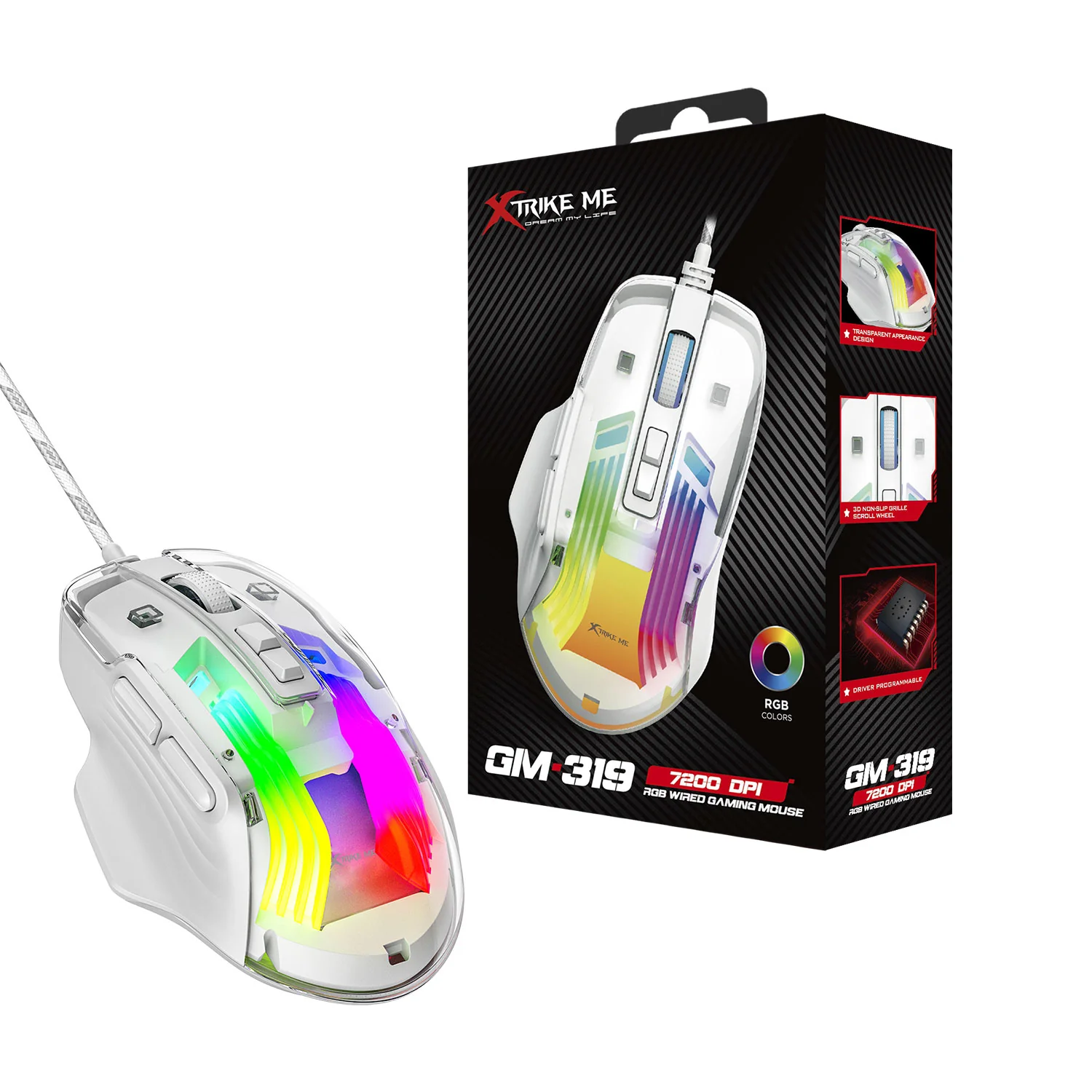 Xtrike Me Mouse Gm-319 Wired Gaming 7200 Dpi White - Image 3