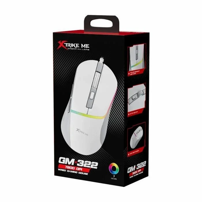 Xtrike Me Mouse Gm-322 Wired Gaming 7200 Dpi Rgb Backlight Ergonomic Design White - Image 2