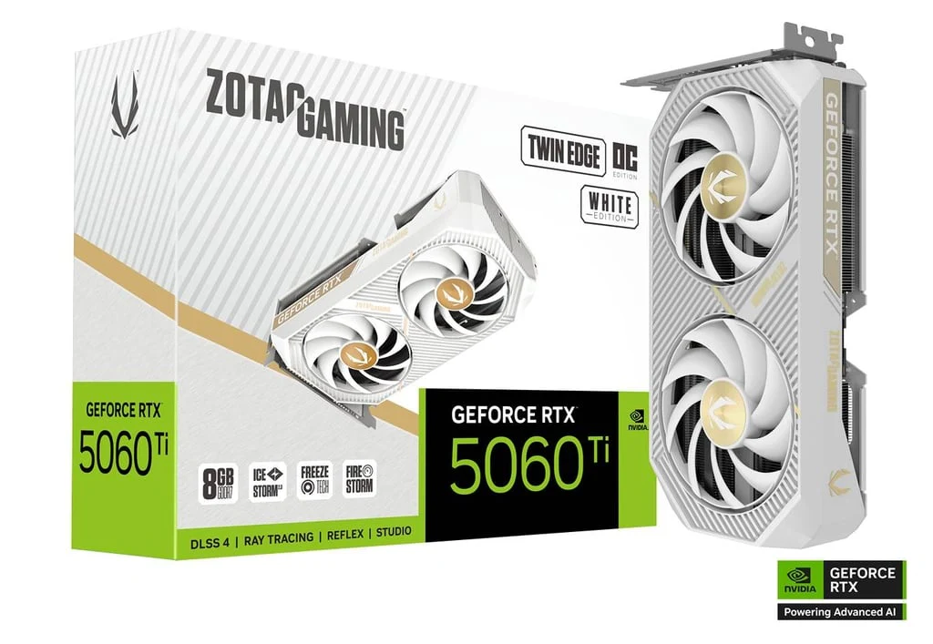 Zotac Graphic Card RTX 5060 Ti 8GB Twin Edge OC White Edition